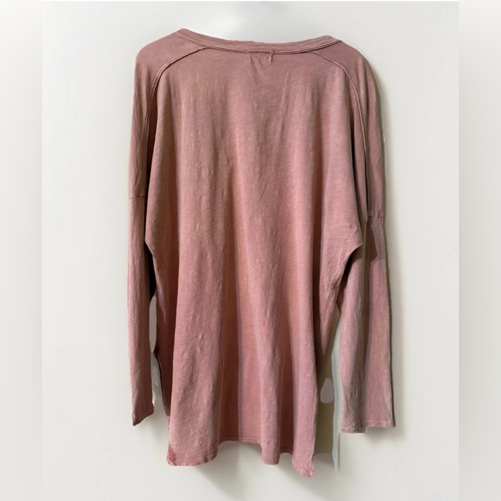 Everleigh V-Neck Drop Shoulder Long sleeve dark coral t-shirt blouse - Picture 2 of 8